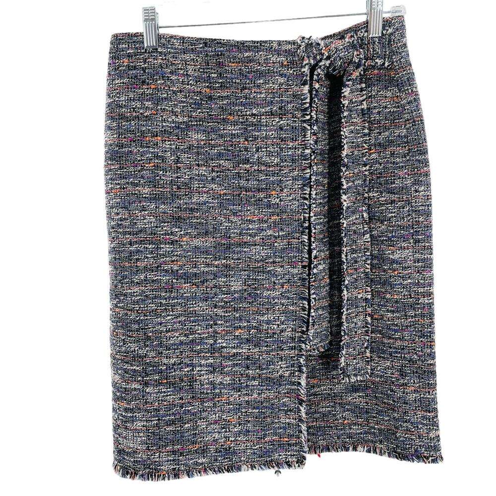 Emerson Rose Purple & Black Multicolor Tweed Raw Edge Pencil Skirt Women Sz 6